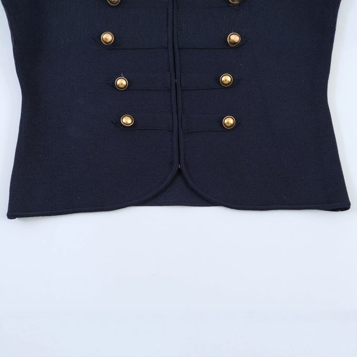 Women Military Inspired Short Jacket with Gold Decorative Button Placket Mune Fashion