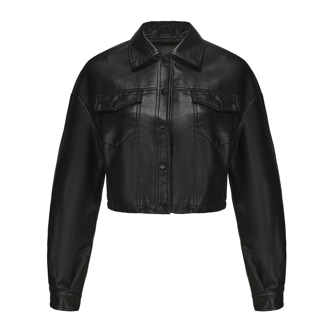 Ladies nan short leather jacket in trucker style with boxy cropped fit Mune Fashion