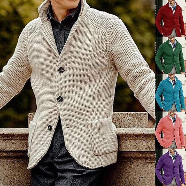 Men's Waffle Structure Cardigan Blazer with Stand-Up Collar and Patch Pockets Mune Fashion