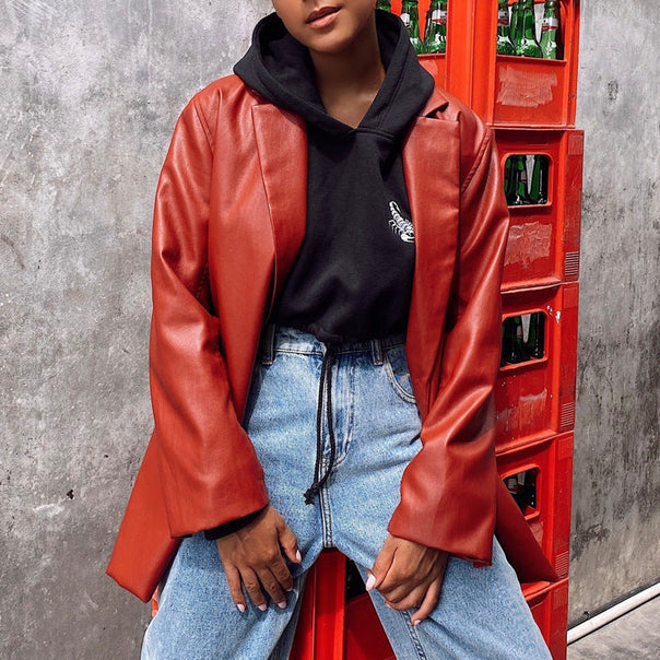 Women's Oversized Faux Leather Blazer Jacket Mune