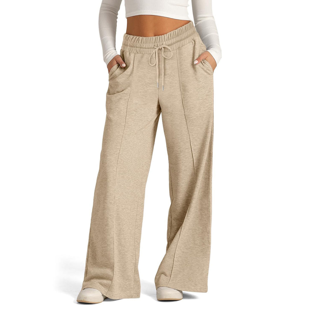 Women's High-Rise Wide-Leg Drawstring Lounge Pants with Side Pockets and Front Seam Mune Fashion