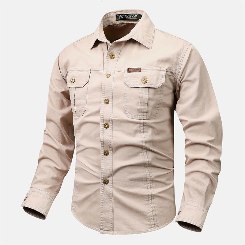 Men's durable cotton utility shirt with double chest pockets and slim fit Mune Fashion