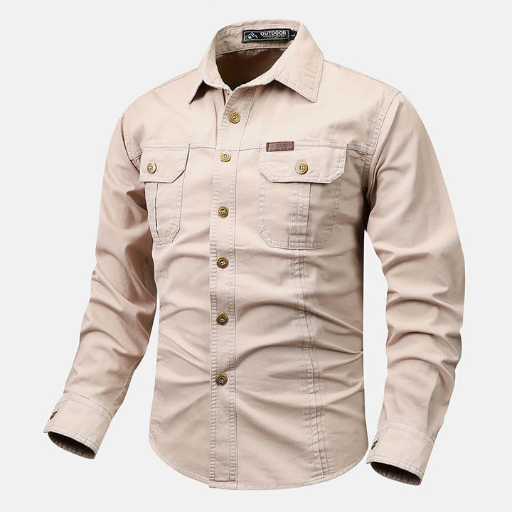 Men's durable cotton utility shirt with double chest pockets and slim fit Mune Fashion