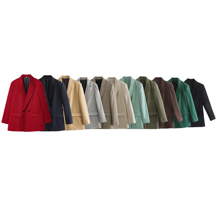 Women's 100+ straight-line Longline Blazer with notch collar, double-breasted look, and flap pockets Mune Fashion