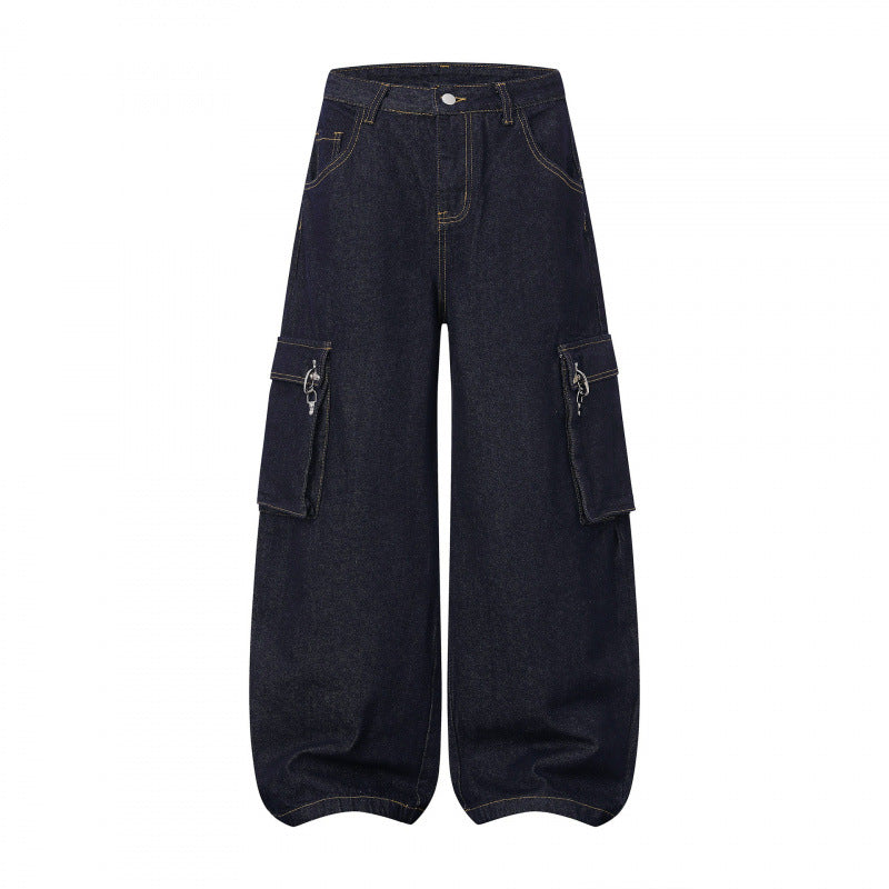 Women Balloon-shaped Cargo Jeans with High Waist, Wide Leg and Flap Pockets Mune Fashion