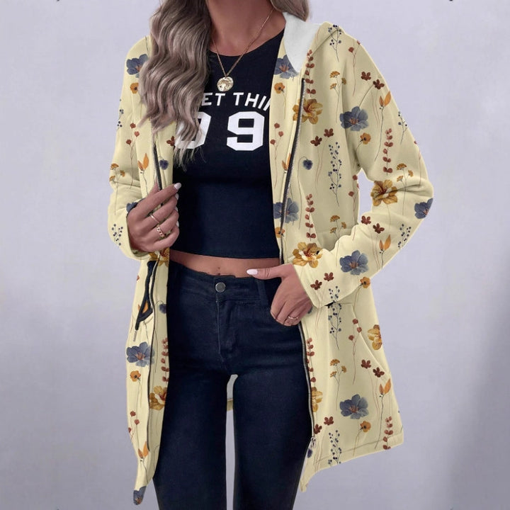 Women's Floral Print Hooded Parka with Padded Lining Mune Fashion