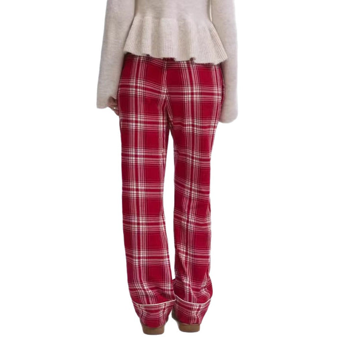 Women Checkered Spaghetti Strap Sleep Top with Gathered Underbust and Decorative Bow Mune Fashion