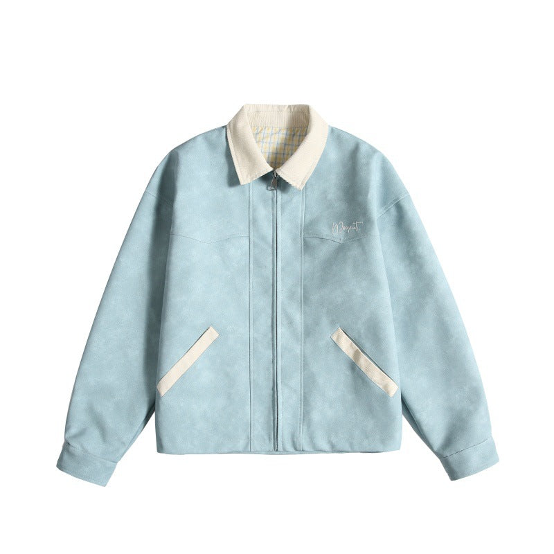 Women Oversize Suede-Look Bomber Jacket with Cord Collar and Concealed Zipper Mune Fashion