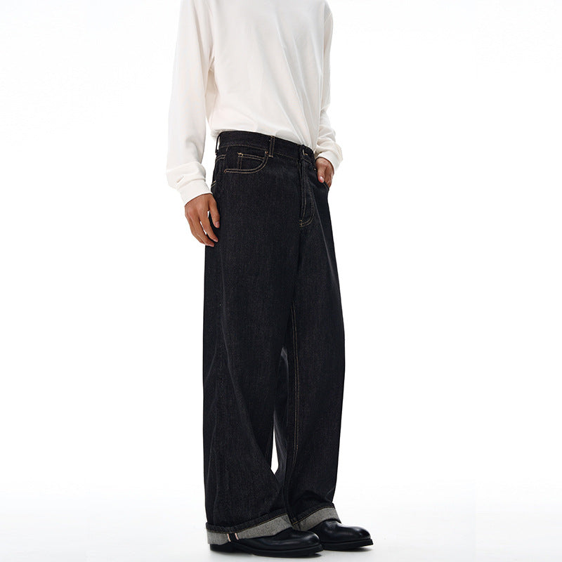 Men's Straight Cut Selvedge Denim Pants with Cuff Mune Fashion