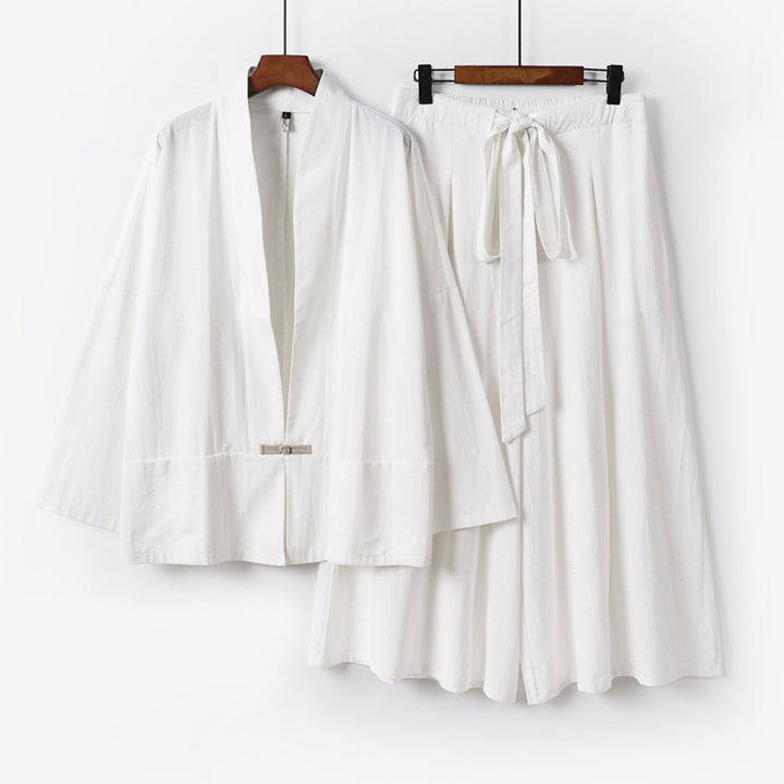 Women's Zen-inspired kimono set made of flowing viscose with short jacket and wide culotte pants Mune Fashion