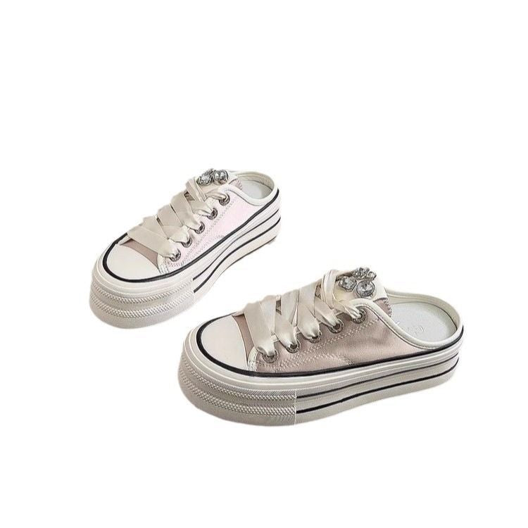 Ladies fashionable Slip-On Sneakers with sturdy platform and elegant satin straps Mune Fashion