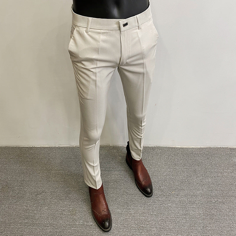 Men's tailored chino suit trousers with crease, stretch comfort and concealed hook closure Mune Fashion