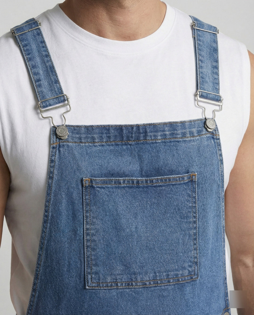 Men's Denim Bib Shorts with Pockets
