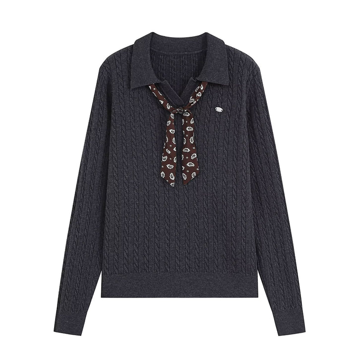 Women's knit sweater with turtleneck and decorative tie Mune Fashion