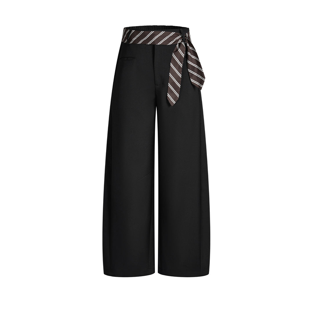 Women's High-Waisted Palazzo Culottes with Wide Leg and Striped Tie Belt Mune Fashion