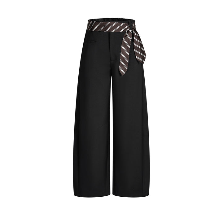 Women's High-Waisted Palazzo Culottes with Wide Leg and Striped Tie Belt Mune Fashion