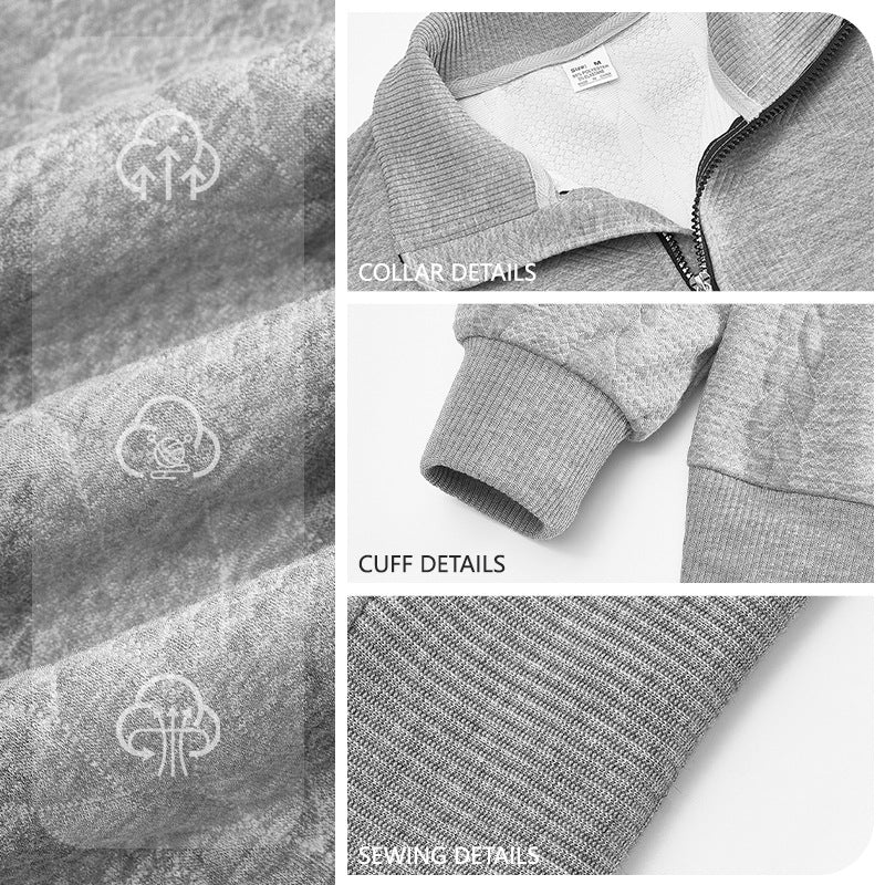Men's textured knit sweater with half zip, braided cable pattern, and high stand-up collar Mune Fashion