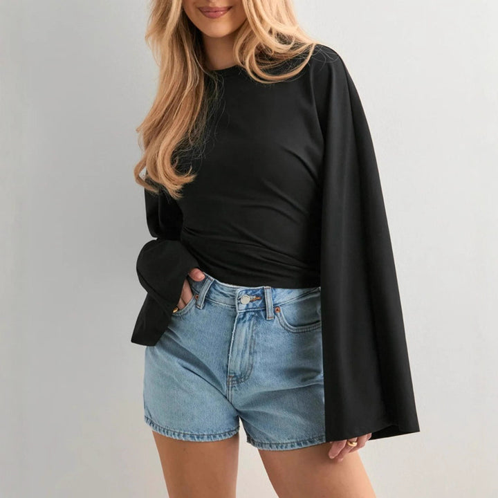 Ladies cropped fitted top with extra wide batwing sleeves Mune Fashion