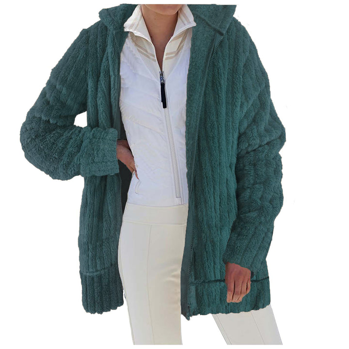 Women's Oversize Teddy-Fleece Hooded Coat with Ribbed Cuffs and Side Pockets Mune Fashion