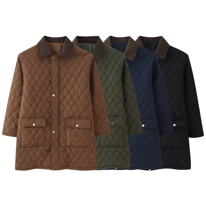 Women’s quilted coat with cord collar, checkered quilting and patch pockets Mune Fashion