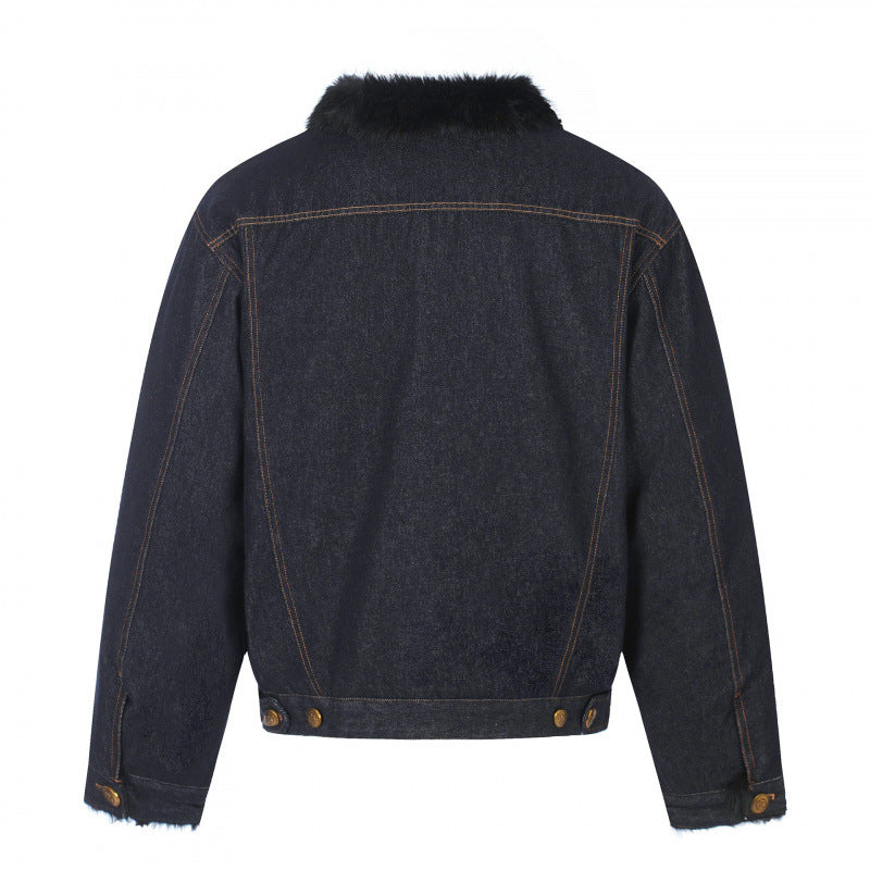 Men's short-cut denim jacket with faux fur collar and teddy lining look Mune Fashion