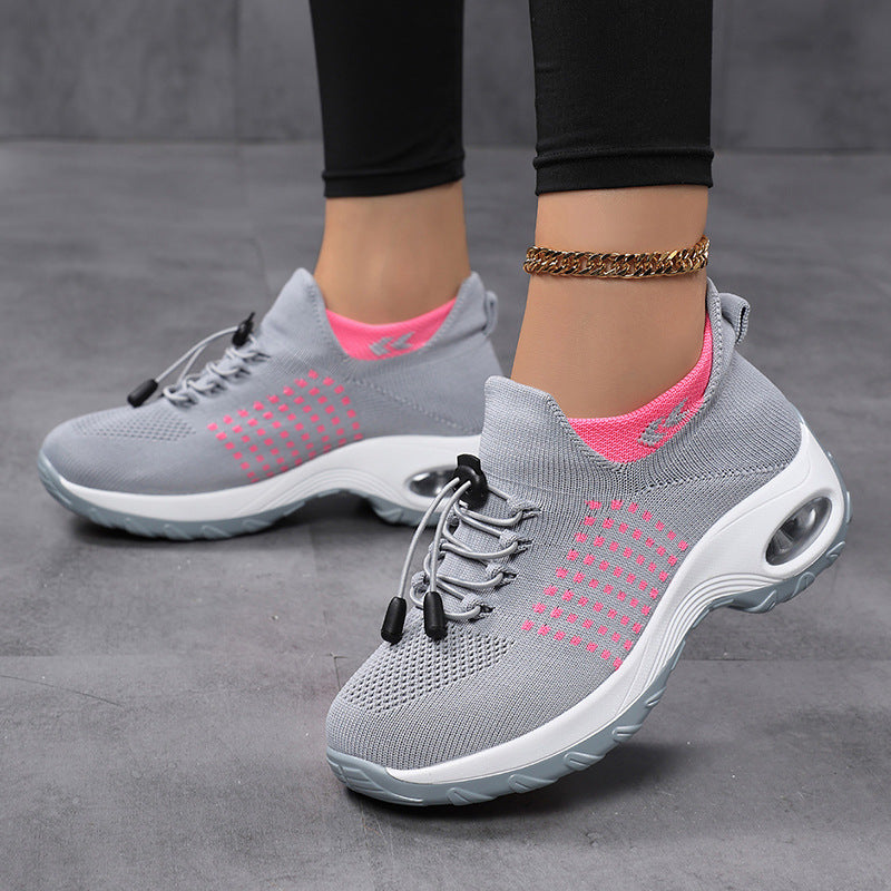 Women's breathable knitted platform sneakers with air cushion support and elastic shaft Mune Fashion