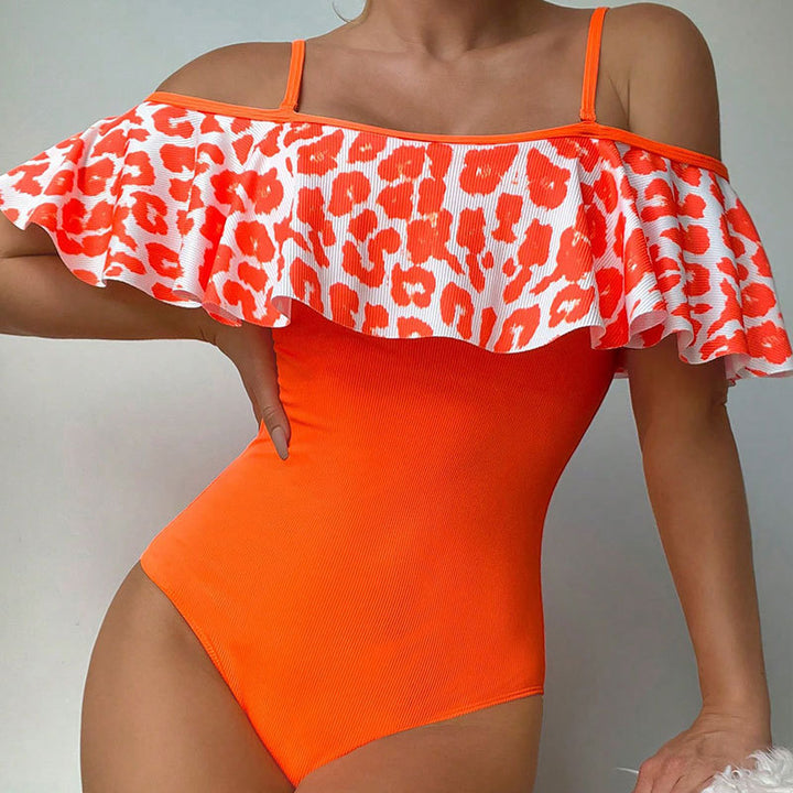 Women's one-piece swimsuit with cheerful ruffle design and stylish leopard pattern Mune Fashion