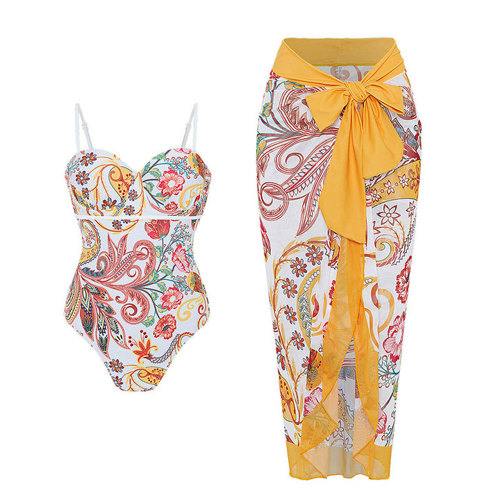 Women's swimwear with floral pattern and transparent sarong cover Mune Fashion