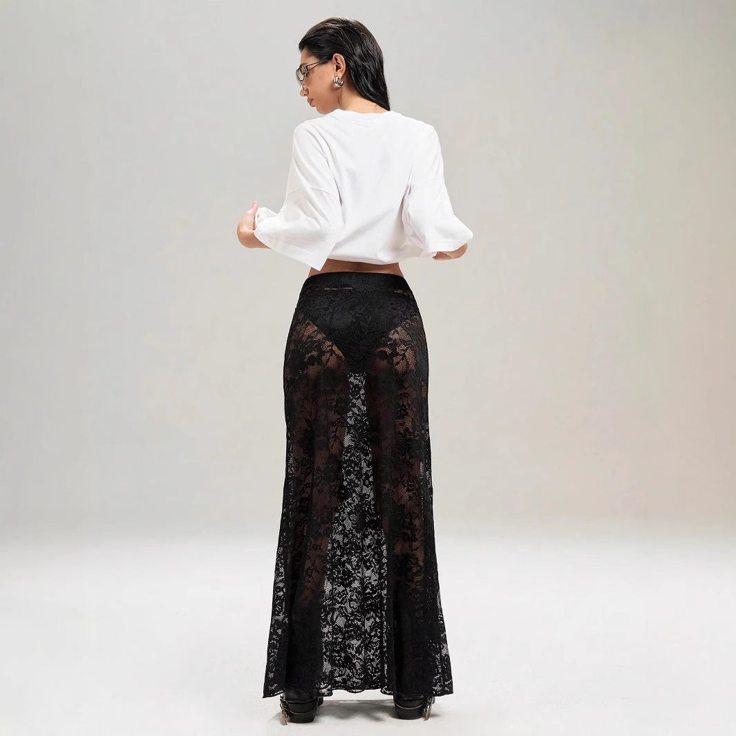 Women's loose cotton shirt and long sheer lace skirt Mune Fashion