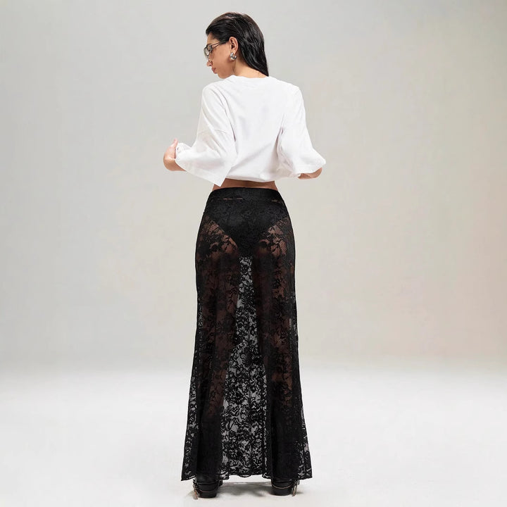 Women's loose cotton shirt and long sheer lace skirt Mune Fashion