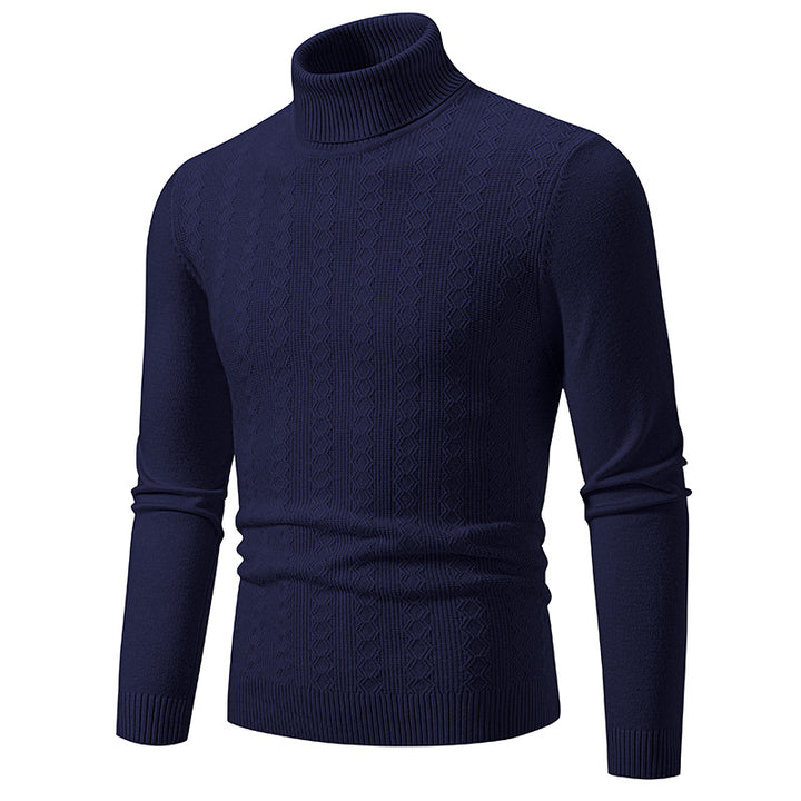 Men's fine turtleneck sweater made of fine knit with cable pattern and narrow silhouette Mune Fashion