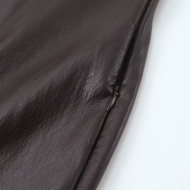 Women's Long Cut Faux Leather Midi Skirt with Straight Cut and Slim Silhouette Mune Fashion