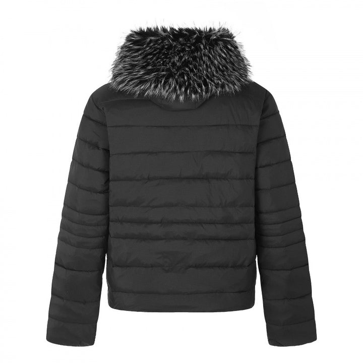 Women's short quilted hooded jacket with removable faux fur collar and thermal padding Mune Fashion