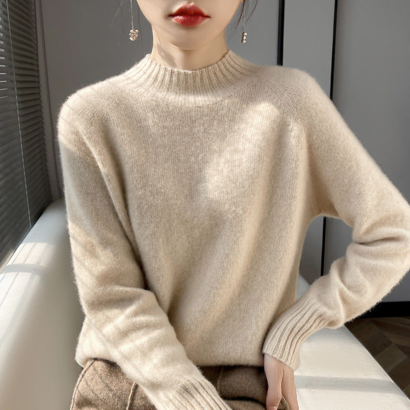 Women's Short Mock Neck Sweater made of fluffy Mohair Blend with boxy silhouette Mune Fashion