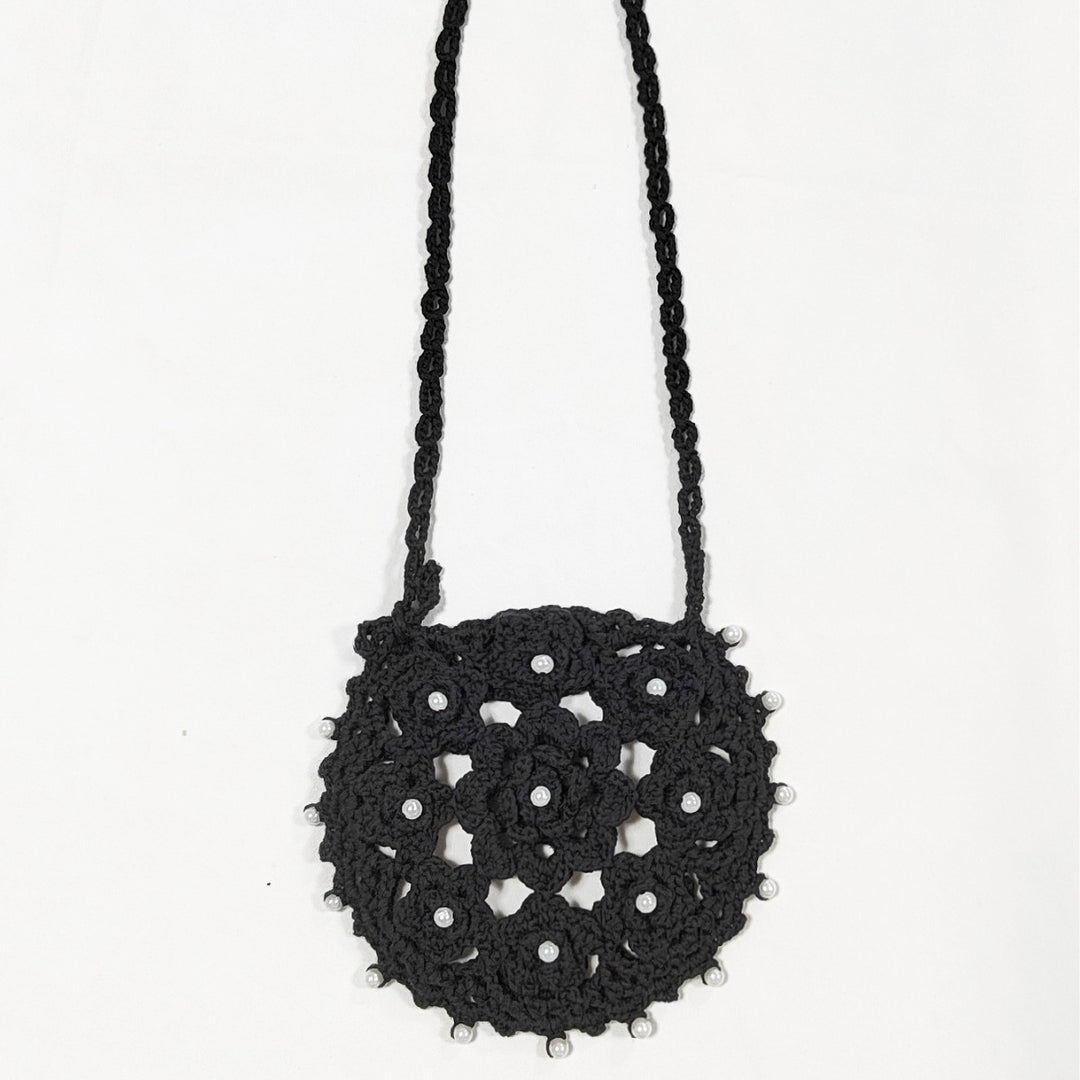 Ladies handcrafted crochet handbag with pearl embellishment Mune Fashion