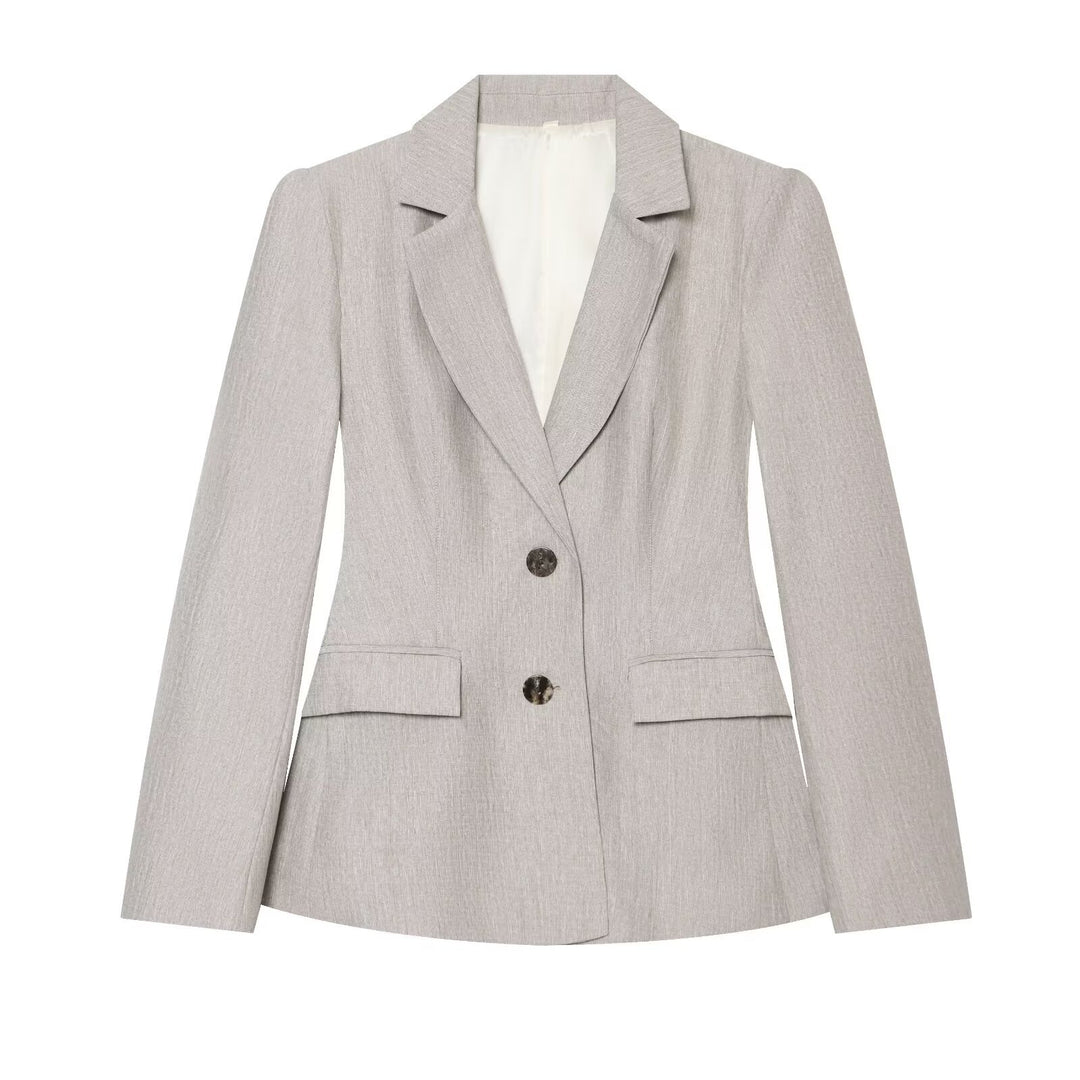 Women Tailored Two-Button Blazer with Patch Pockets and Fine Texture Mune Fashion
