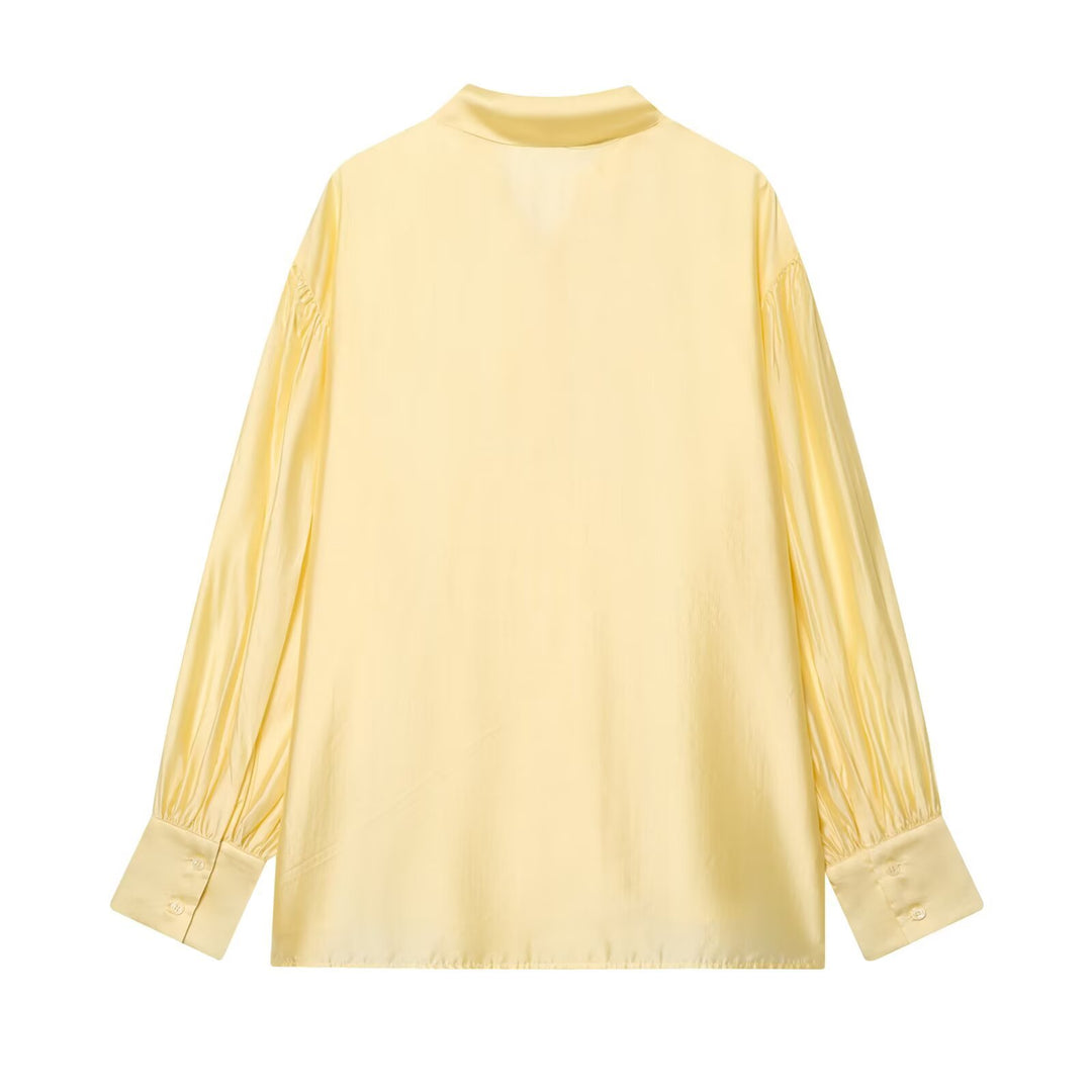 Women's Silky Blouse with Tying Scarf and Balloon Sleeves Mune Fashion