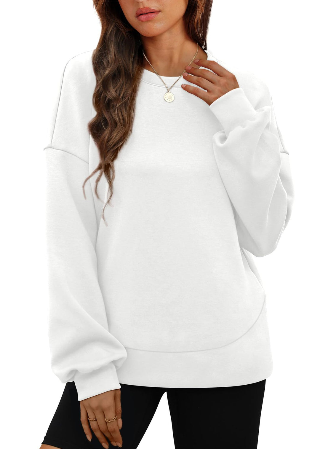 Women's casual oversized round neck sweatshirt with dropped shoulder, rounded hem, and soft inner lining Mune Fashion