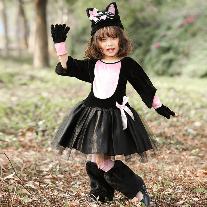 Girl's cat costume with edgy tulle layer and charming details Mune Fashion