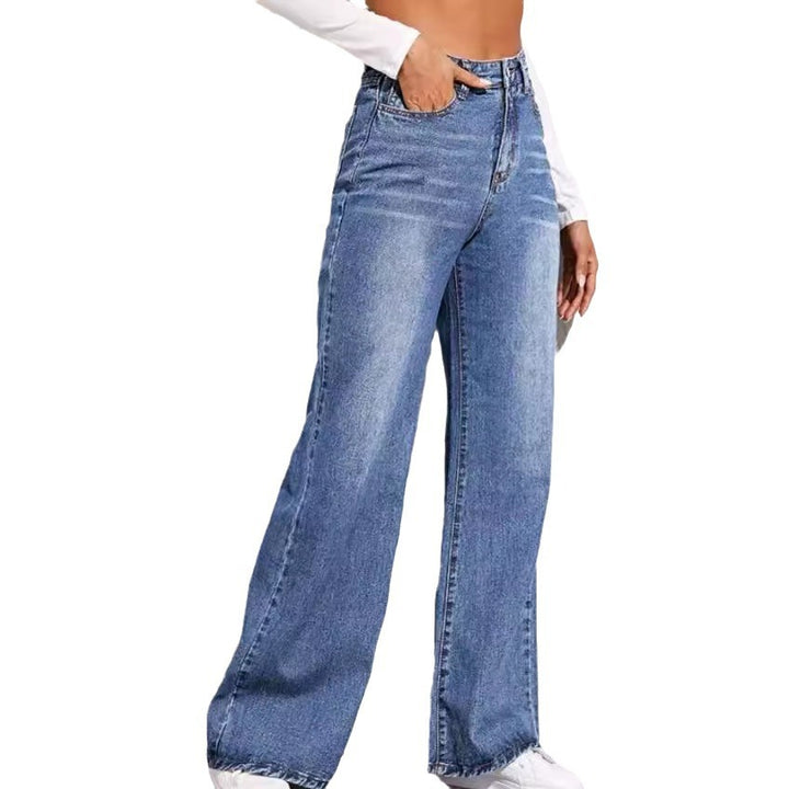 Women's high-waisted wide denim jeans with extra wide leg and raw hem Mune Fashion