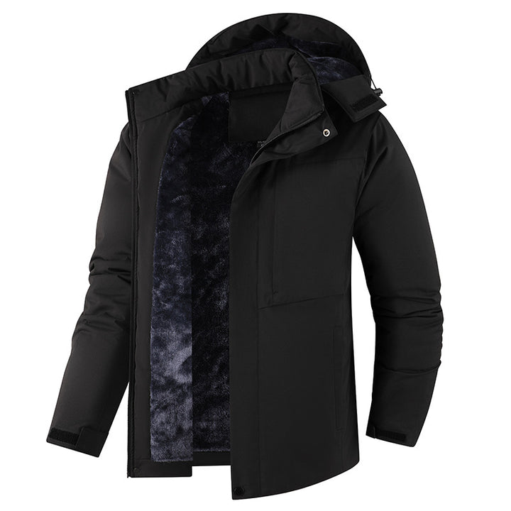 Men's Plush Lined Winter Parka with Hood, Windproof Shell & Concealed Front Placket Mune Fashion