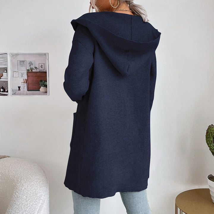 Women's longer ribbed cocoon cardigan made of lightweight fine knit with patch pockets Mune Fashion