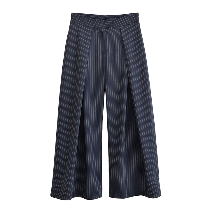 Women's palazzo pants with pinstripes, front segmented pleats, and high waistband Mune Fashion