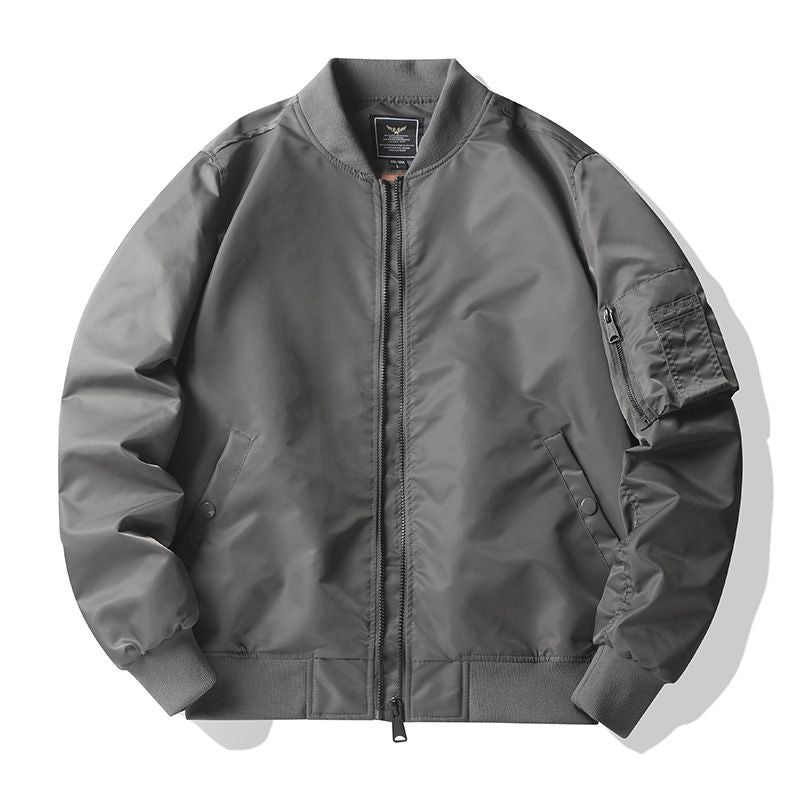 Men's  matte nylon flight bomber jacket with sleeve utility pocket and ribbed trims Mune Fashion