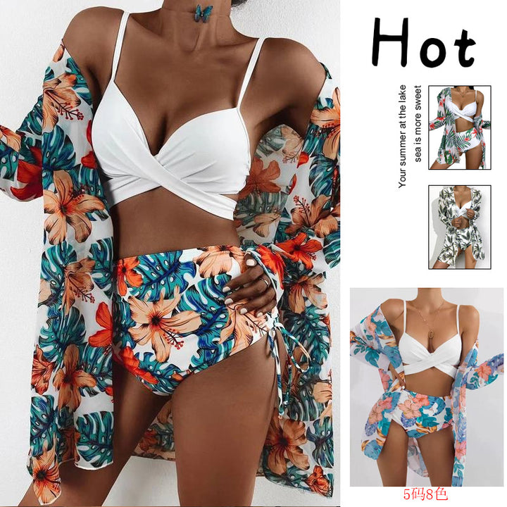 Women's bikini set with floral kimono and high-cut top Mune Fashion