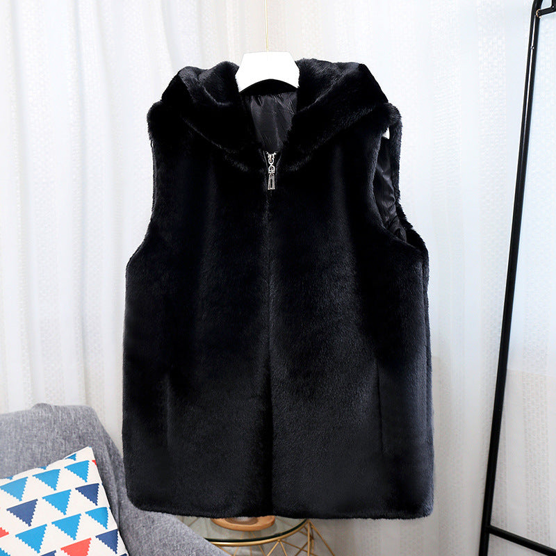 Women's Sleeveless Faux Fur Vest with Stand-Up Collar and Hidden Zipper Mune Fashion