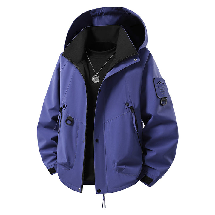 Men's nano wind- and waterproof softshell outdoor jacket with stowable hood, utility pockets, and adjustable cuffs Mune Fashion