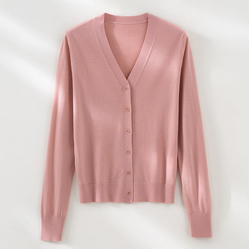 Women’s Minimalist Merino Blend Cardigan with V Neck and Fine Ribbed Detailing Mune Fashion