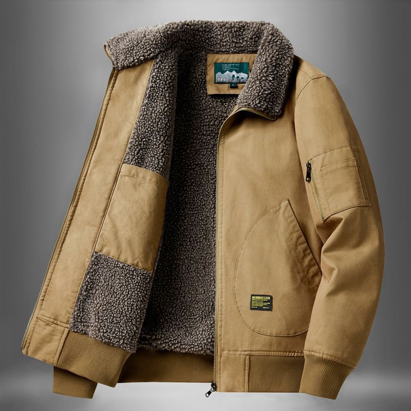 Men's  sherpa-lined canvas flight jacket with ribbed trims and interior stash pockets Mune Fashion