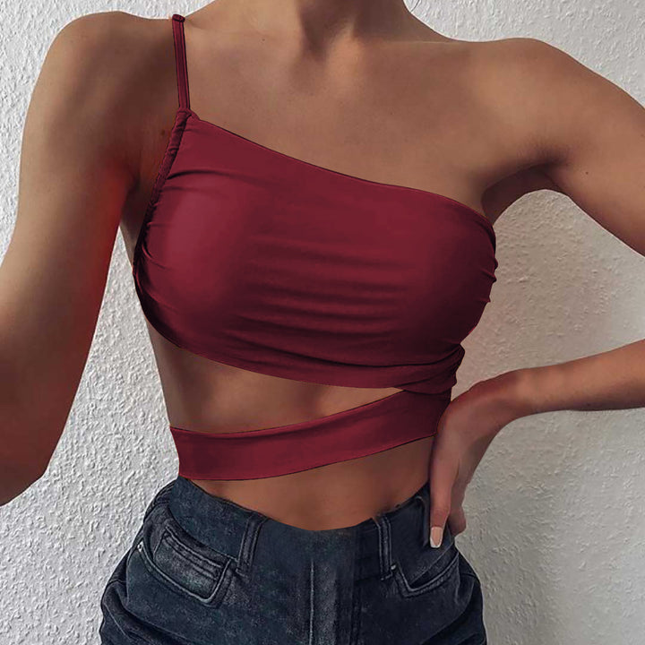 Women's asymmetrical crop top with elegant wrap design Mune Fashion